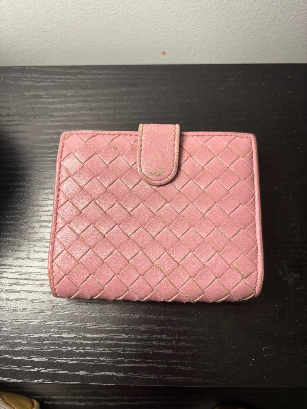 Bottega Veneta Pink Intrecciato Lambskin Leather Dual Bifold Compact Wallet